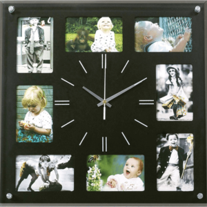 שעון קיר עם תמונות בצבע שחור