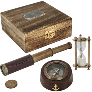 סט כולל מצפן שעון חול וטלסקופ לשולחן המנהל