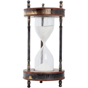 שעון חול זכוכית עץ ונחושת לשולחן המנהל